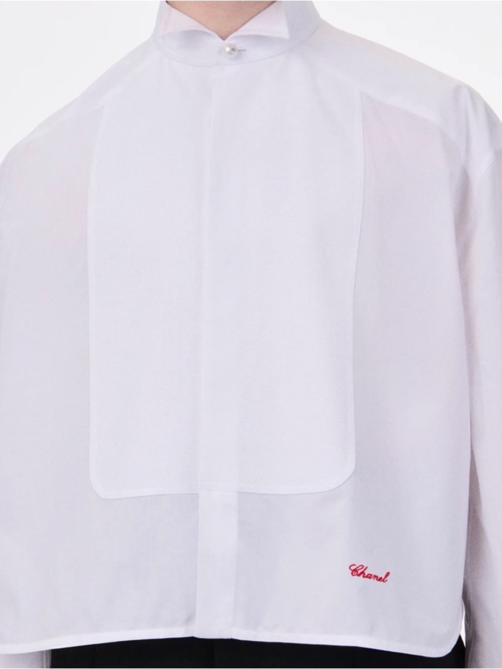 CHANEL White Bib-Front Lightweight Shirt Jacket